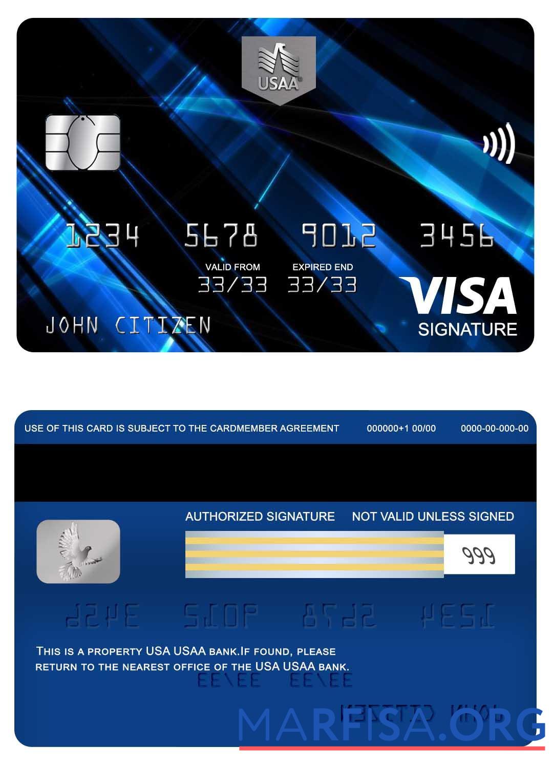 Downloadable USA USAA bank visa signature card sample